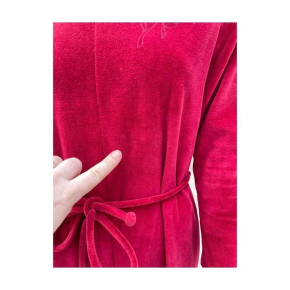 Vintage | 70s DIamond Tea Velvet Robe Burgundy Half-Zip Dressing Gown By Diane D - Picture 16 of 16